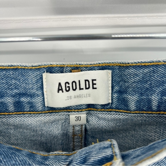 AGOLDE Parker Light Wash Denim Distressed High Waist Classic Cutoff Shorts 30 - Picture 4 of 7